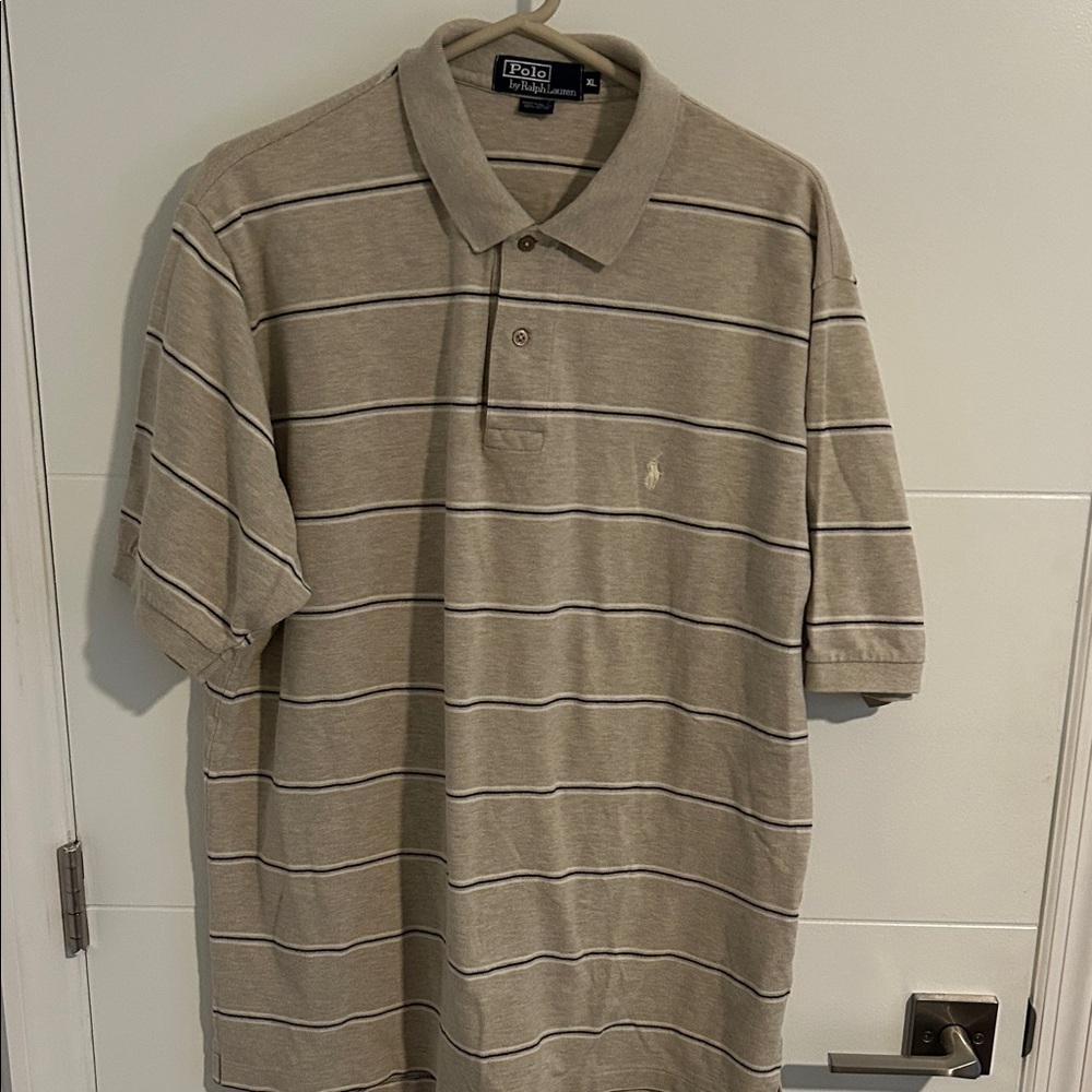 Polo by Ralph Lauren Men's Beige Striped Polo Shirt